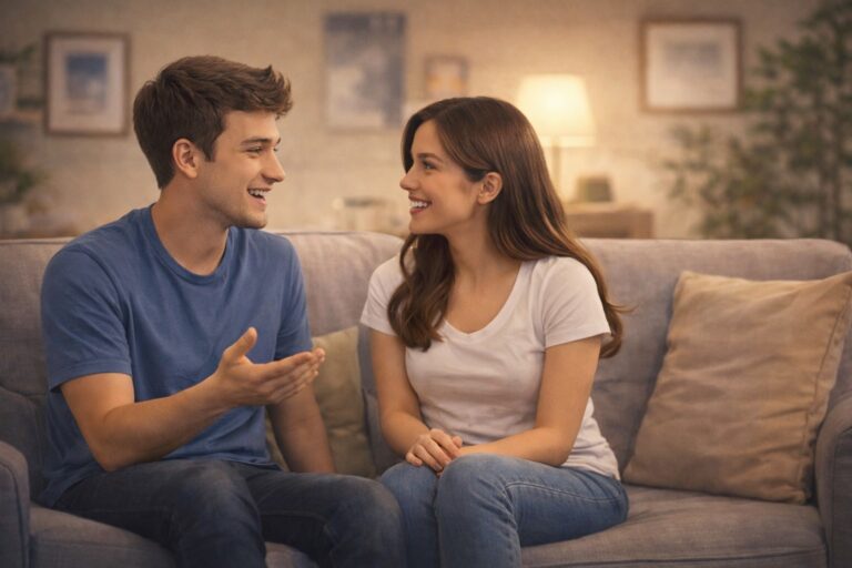 pytania na randkę rozmowa para w kawiarni